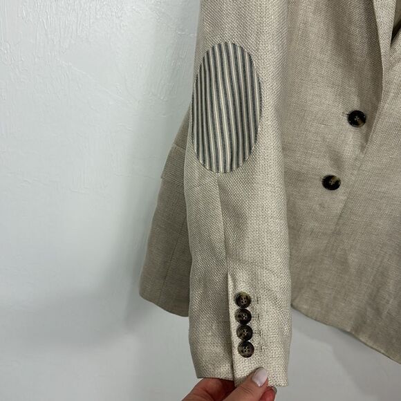 Faconnable Panama Linen Beige Two Button Closure Blazer Size 14 - Picture 4 of 14